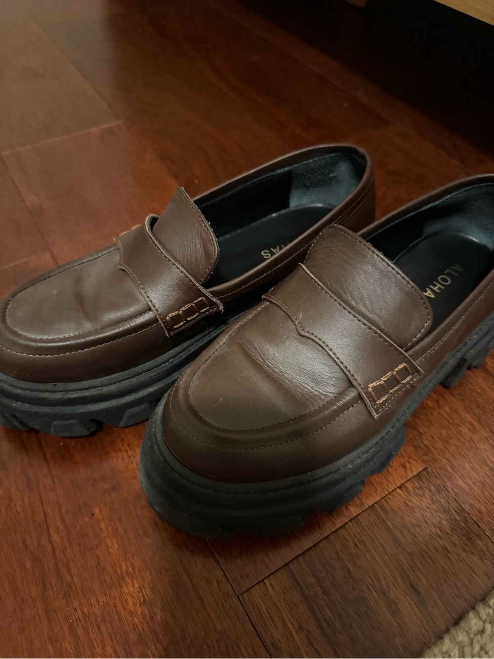 ALOHAS Dark Brown Leather Platform Penny Loafers - Picture 3 of 4